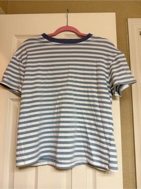 DAZY Striped Crew Neck Tee - Light Blue & White